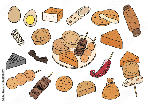 おでんの手描きイラストセット