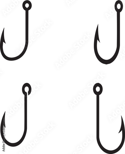 "Fishing Hook Vector Set – Minimalist Black Hook Clipart, Angler Tackle Graphic Icons, Vintage Outdoor Line Art for Logos, Gear, and Labels"

