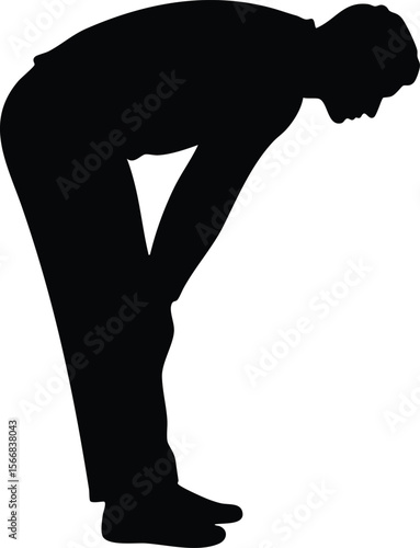 Silhouette of tired man bending forward catching breath after exercise or hard work vector illustration