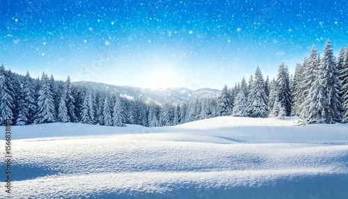 Wallpaper Mural Beautiful winter snowy background. Snow-covered fir tree in forest in snowdrifts in snowfall  Torontodigital.ca