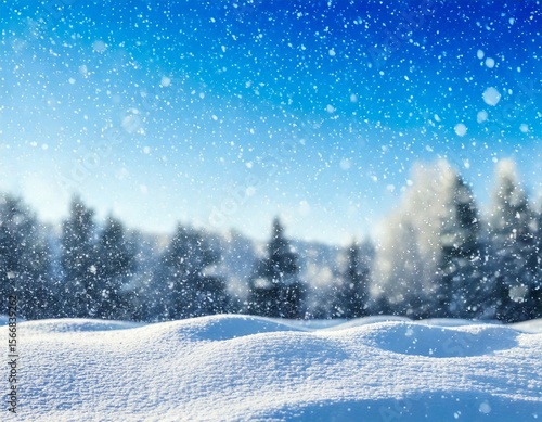 Wallpaper Mural Beautiful winter snowy background. Snow-covered fir tree in forest in snowdrifts in snowfall  Torontodigital.ca