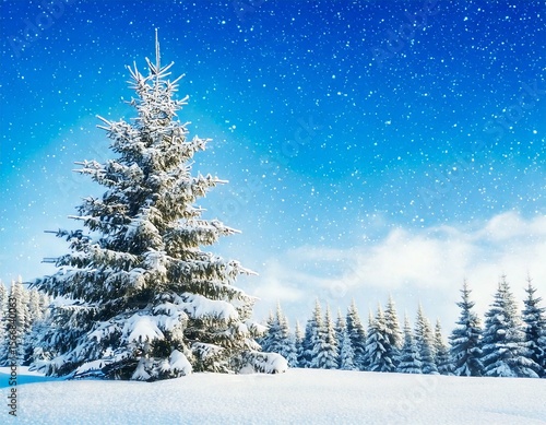 Wallpaper Mural Beautiful winter snowy background. Snow-covered fir tree in forest in snowdrifts in snowfall  Torontodigital.ca