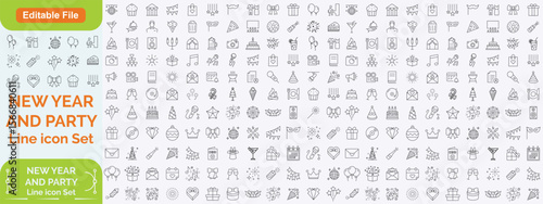 celebration & party line editable icon set. Birthday Line Icons Editable Stroke. and big line icon set..
