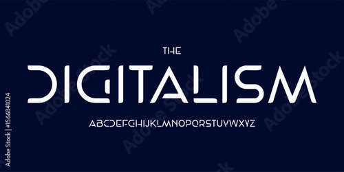 Futuristic digital alphabet, techno sans serif letters, robotic science font for modern tech logo, AI interface headline, abstract stylish corporate typography, vector typeset