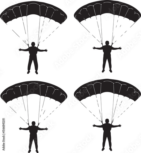 Skydiver Freefall Silhouette Over Mountains

Parachutist Deploying Canopy Vector Design

Tandem Skydiving Silhouette Scene

Parachute Opening in Midair Vector Art

Landing Parachutist Silhouette Illus