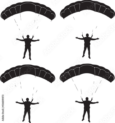 Skydiver Freefall Silhouette Over Mountains

Parachutist Deploying Canopy Vector Design

Tandem Skydiving Silhouette Scene

Parachute Opening in Midair Vector Art

Landing Parachutist Silhouette Illus
