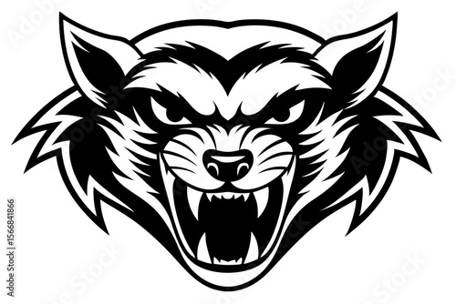 Fierce Black and White Wolverine Head Emblem animal tribal