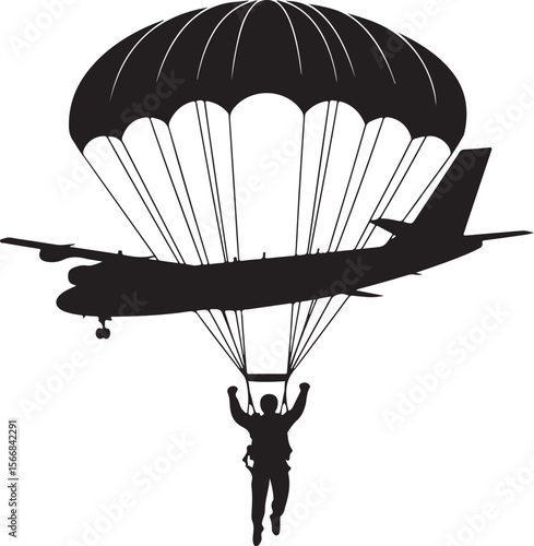 Skydiver Freefall Silhouette Over Mountains

Parachutist Deploying Canopy Vector Design

Tandem Skydiving Silhouette Scene

Parachute Opening in Midair Vector Art

Landing Parachutist Silhouette Illus