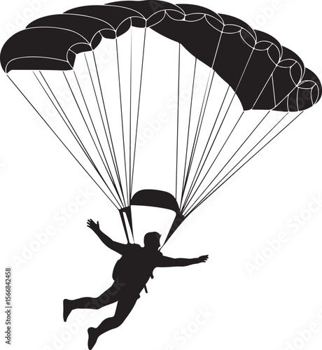 Skydiver Freefall Silhouette Over Mountains

Parachutist Deploying Canopy Vector Design

Tandem Skydiving Silhouette Scene

Parachute Opening in Midair Vector Art

Landing Parachutist Silhouette Illus
