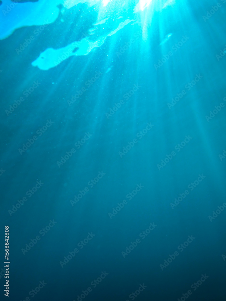 The sun shines through water, casting mottled light and shadow, intertwined with countless bubbles underwater, like a dance of light. Various aquatic, fish swimming in water in Mediterranean sea. The sun shines through water, casting mottled light and shadow, intertwined with countless bubbles underwater, like a dance of light. Various aquatic, fish swimming in water in Mediterranean sea.