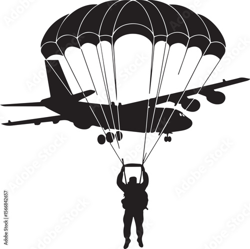 Skydiver Freefall Silhouette Over Mountains

Parachutist Deploying Canopy Vector Design

Tandem Skydiving Silhouette Scene

Parachute Opening in Midair Vector Art

Landing Parachutist Silhouette Illus
