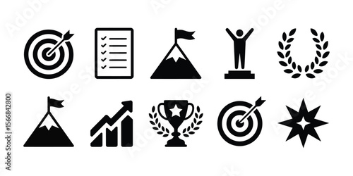 Business goal icons including target, success, and strategy elements

