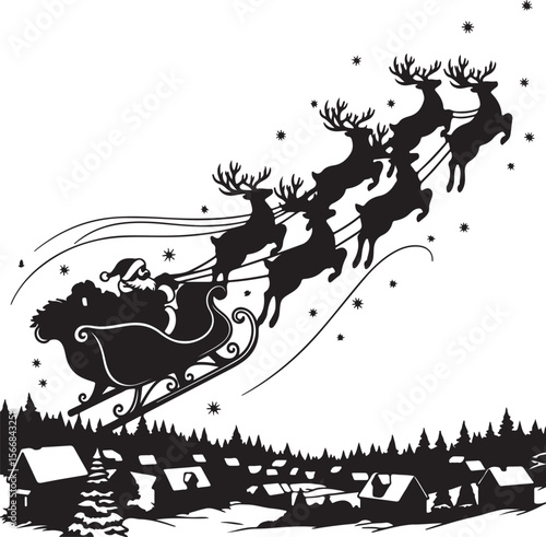 Santa's Reindeer Soar Across the Snowy Landscape A Classic Christmas Silhouette