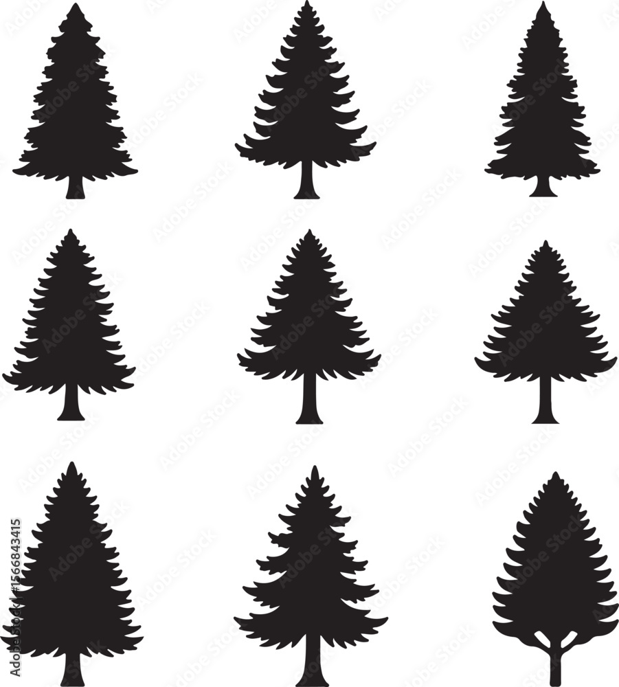 Obraz premium Collection of Evergreen Tree Silhouettes Perfect for Christmas Designs and Winter Illustrations