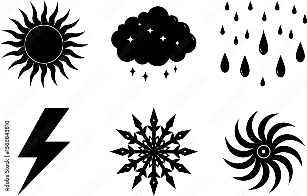 Weather forecast elements set black silhouette vector illustration Weather forecast elements set black silhouette vector illustration