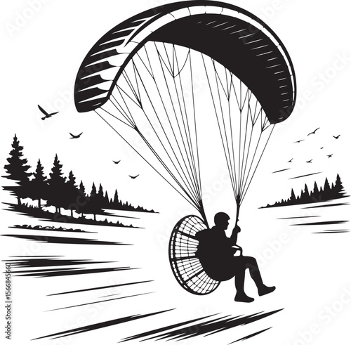 Skydiver Freefall Silhouette Over Mountains

Parachutist Deploying Canopy Vector Design

Tandem Skydiving Silhouette Scene

Parachute Opening in Midair Vector Art

Landing Parachutist Silhouette Illus