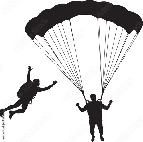 Skydiver Freefall Silhouette Over Mountains

Parachutist Deploying Canopy Vector Design

Tandem Skydiving Silhouette Scene

Parachute Opening in Midair Vector Art

Landing Parachutist Silhouette Illus