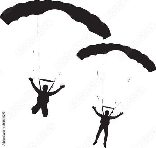 Skydiver Freefall Silhouette Over Mountains

Parachutist Deploying Canopy Vector Design

Tandem Skydiving Silhouette Scene

Parachute Opening in Midair Vector Art

Landing Parachutist Silhouette Illus
