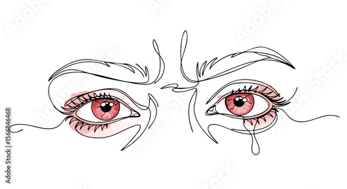 Illustration of itchy red eyes – expressive line art showing eye irritation, allergies, or conjunctivitis symptoms