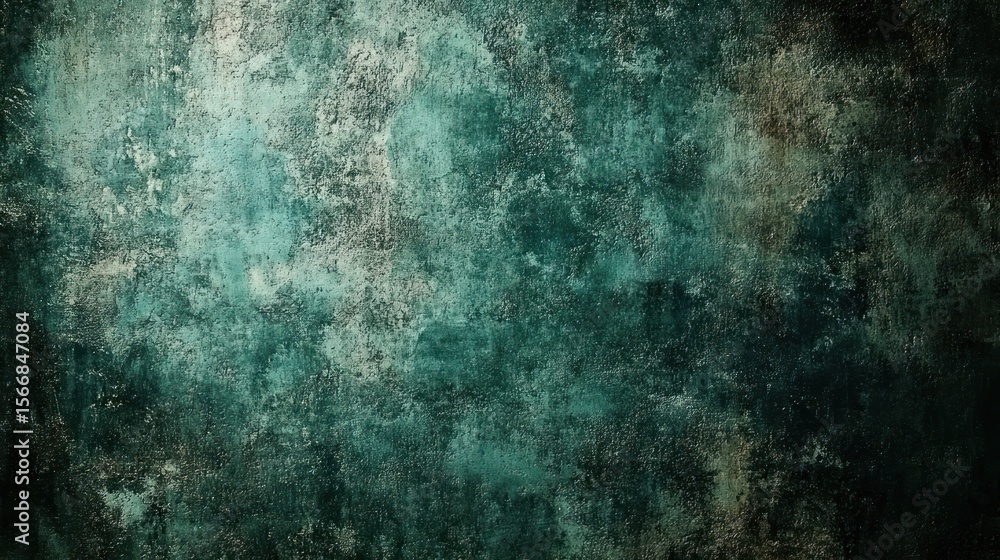 Naklejka premium A textured wall of deep blue and green hues evokes nostalgia