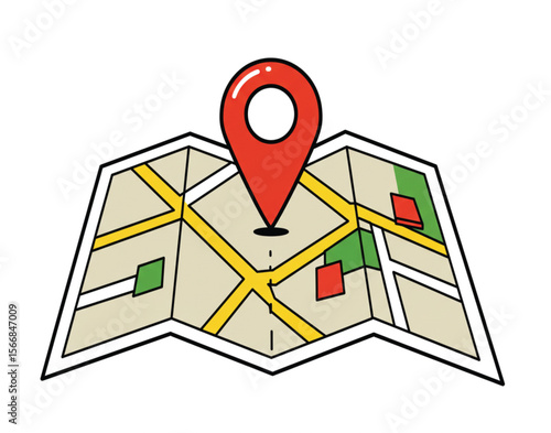 "Map with Red Location Pin Clipart – Cartoon Navigation, GPS Marker Icon for Travel, Directions, Apps, Routes, Geography and Digital Use"

