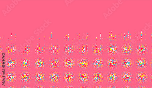 Dynamic mosaic of tiny colorful squares rising from bottom over pink background, perfect for pop design, digital decoration, and modern geometric themes.