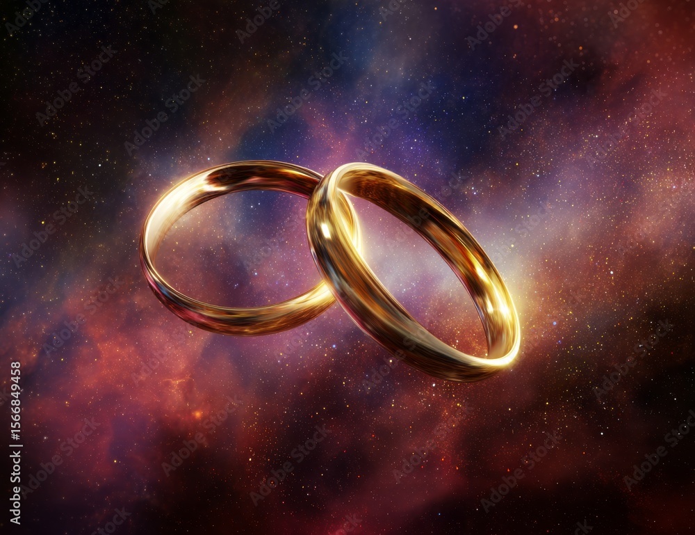 Cosmic Union Two Golden Rings Floating in a Nebulous Universe of Love and Commitment with Celestial Light and Infinite Promise Cosmic Union Two Golden Rings Floating in a Nebulous Universe of Love and Commitment with Celestial Light and Infinite Promise