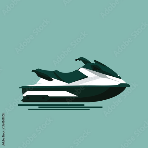 Jet ski vector illustration with green and white colors on teal background modern flat design water sports equipment