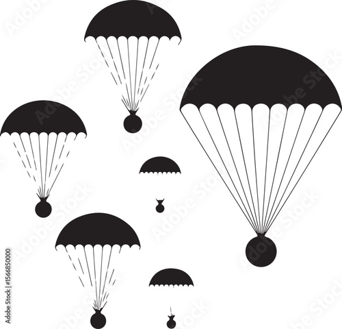 Skydiver Freefall Silhouette Over Mountains

Parachutist Deploying Canopy Vector Design

Tandem Skydiving Silhouette Scene

Parachute Opening in Midair Vector Art

Landing Parachutist Silhouette Illus