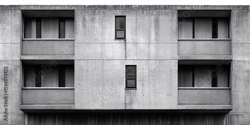 modern concrete apartment building facade with balconies in black and white