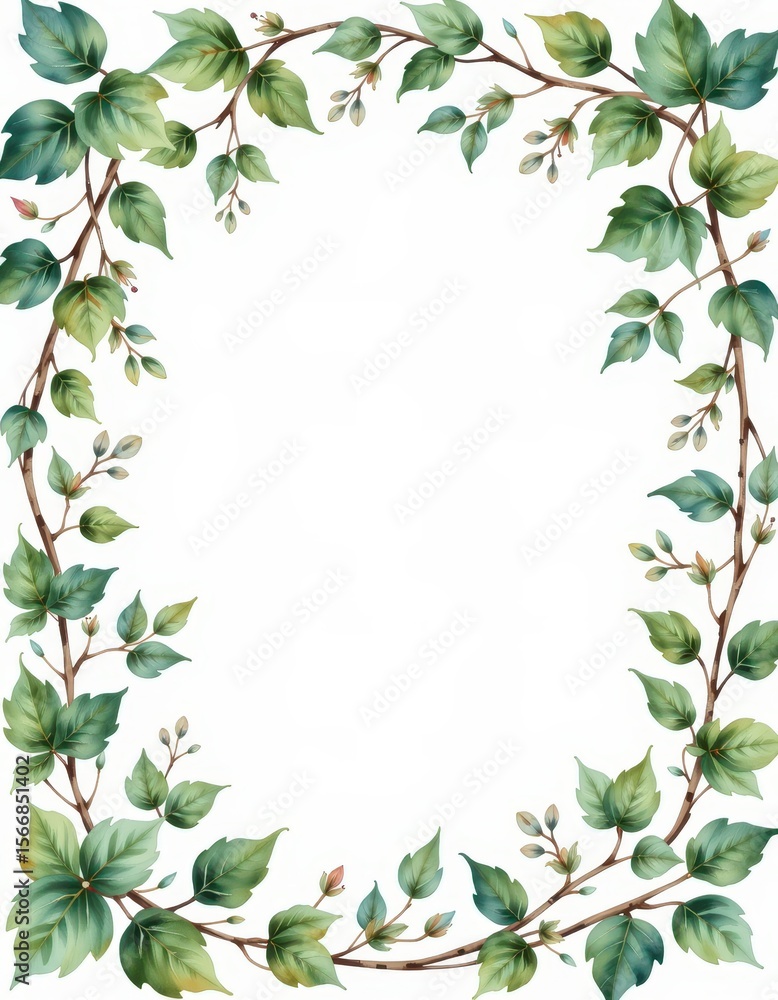 Fototapeta premium Elegant Botanical Frame with Green Leaves and Flower Buds Design