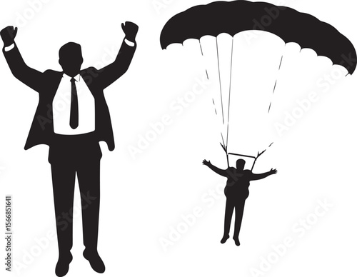 Skydiver Freefall Silhouette Over Mountains

Parachutist Deploying Canopy Vector Design

Tandem Skydiving Silhouette Scene

Parachute Opening in Midair Vector Art

Landing Parachutist Silhouette Illus