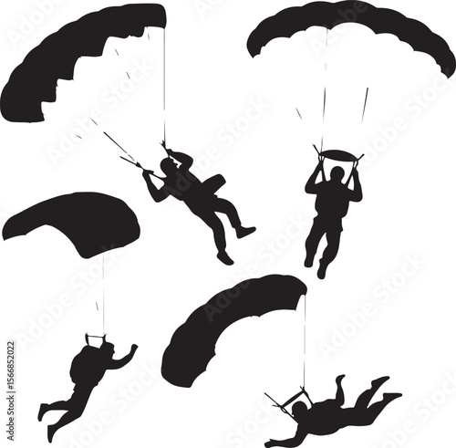 Skydiver Freefall Silhouette Over Mountains

Parachutist Deploying Canopy Vector Design

Tandem Skydiving Silhouette Scene

Parachute Opening in Midair Vector Art

Landing Parachutist Silhouette Illus