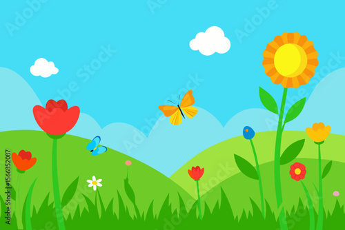 A Breathtaking And Realistic Spring Meadow Background With Colorful Wildflowers