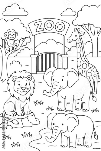 Printable Zoo Animal Coloring Sheet – Elephant, Lion, Zebra & More