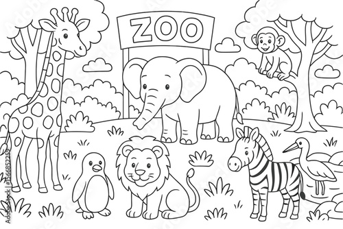 Printable Zoo Animal Coloring Sheet – Elephant, Lion, Zebra & More