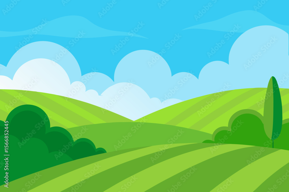 A Beautiful And Sweeping Vector Illustration Of Rolling Green Hills Under A Clear Sky A Beautiful And Sweeping Vector Illustration Of Rolling Green Hills Under A Clear Sky