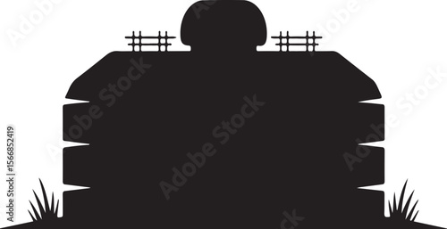 Stylized stone structure with fencing and grass silhouette