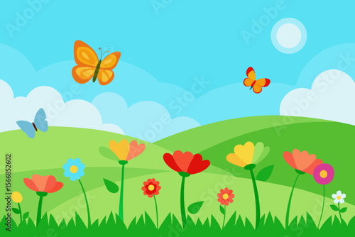 A Stunning And Realistic Spring Meadow Background With Colorful Wildflowers In Bloom