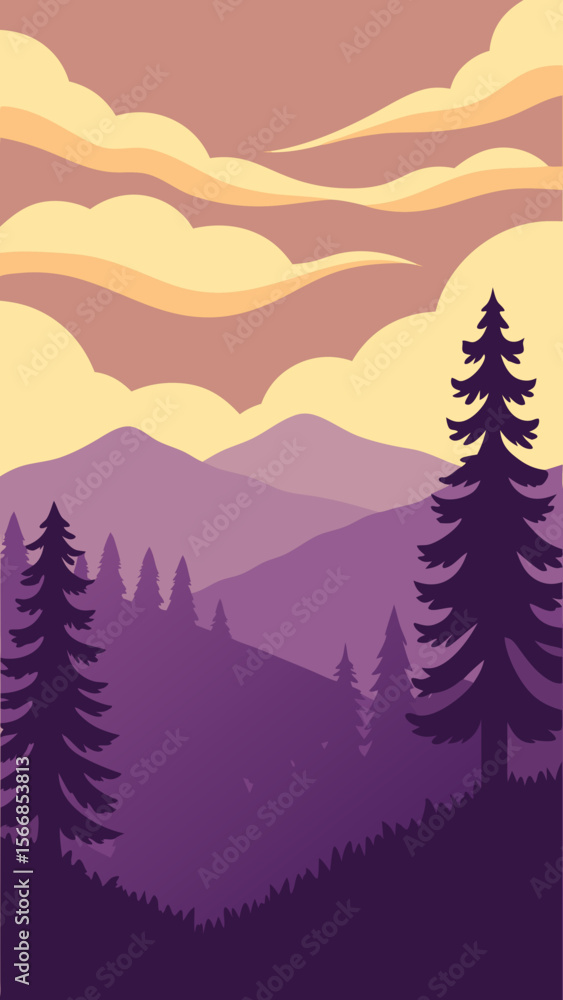 Fototapeta premium An Atmospheric Evening Landscape With A Dark Silhouette Of Trees Against A Red Sky