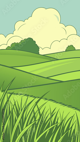 A Wide And Sweeping Vector Illustration Of Rolling Green Hills Under A Clear Sky