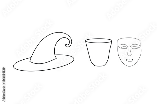 Witch hat cup and theatrical mask Halloween