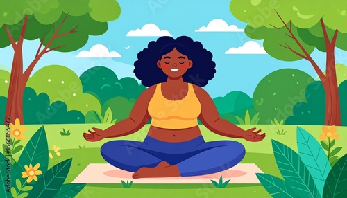 Wallpaper Mural Curvy woman doing yoga in the park, relaxed expression, surrounded by nature Torontodigital.ca