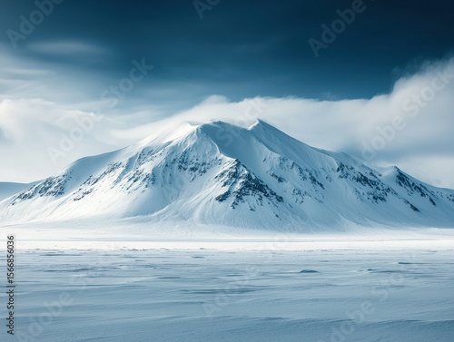 Wallpaper Mural Snowy mountain peak rising above a vast, icy plain under a dramatic sky Torontodigital.ca