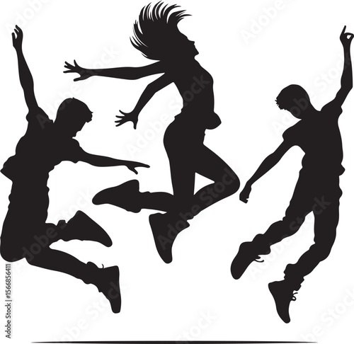 Dynamic Silhouettes of People Expressing Joyful Movement Through Energetic Jumps
