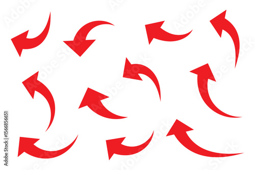 Set of curved arrows isolated on white background. Curved arrows, hand drawn curved arrows. Set long red curve arrow icon vector .red curve arrow icon set. long arrow icon set. curve arrow vector.