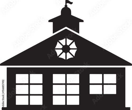 Classic building silhouette with flag on cupola and decorative window