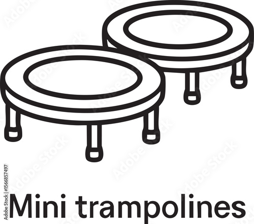 Outline Illustration of Two Mini Trampolines for Exercise and Fun Black and White Design Isolated on White Background