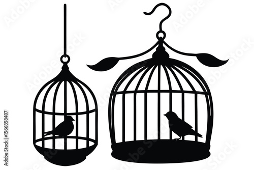 vintage birdcages with birds.eps