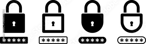 lock with password icon set.  login successful icons for privacy. Account protection. key protection. Account protection